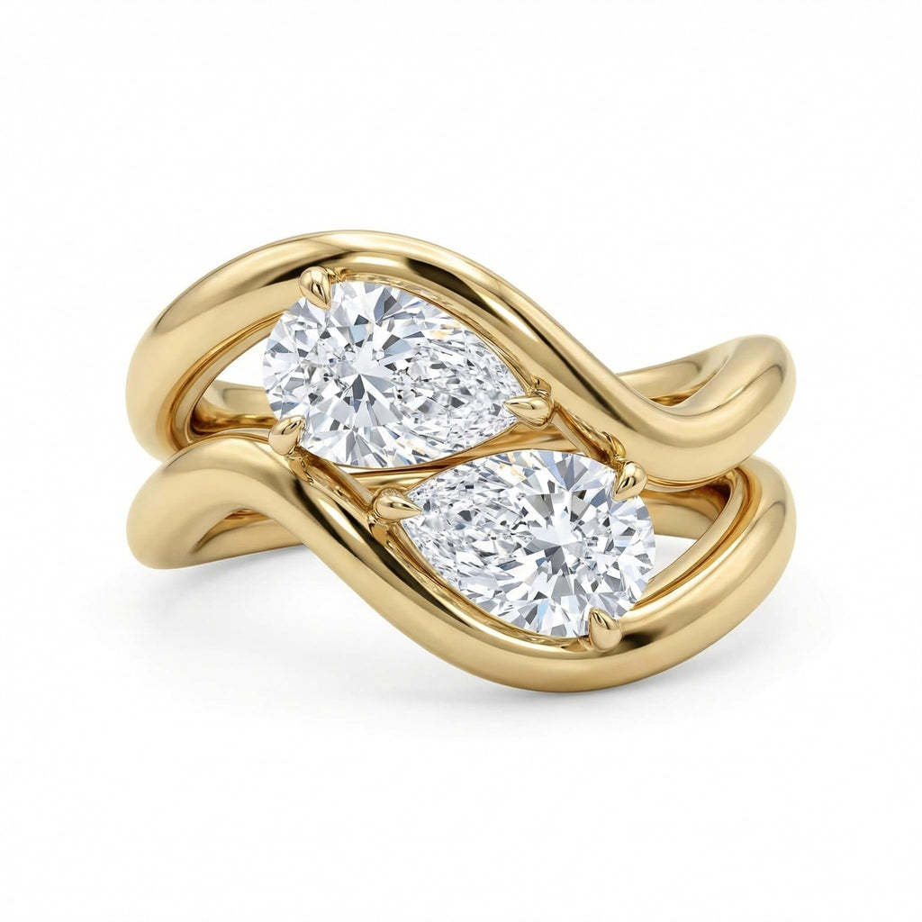 Coolkin 14K Gold/Silver Plated Stackable Engagement Rings Set for Women Trendy Wave Design Cubic Zirconia CZ Wedding Bands Promise Rings for Women Size 6-10 (Gold-4, 7)