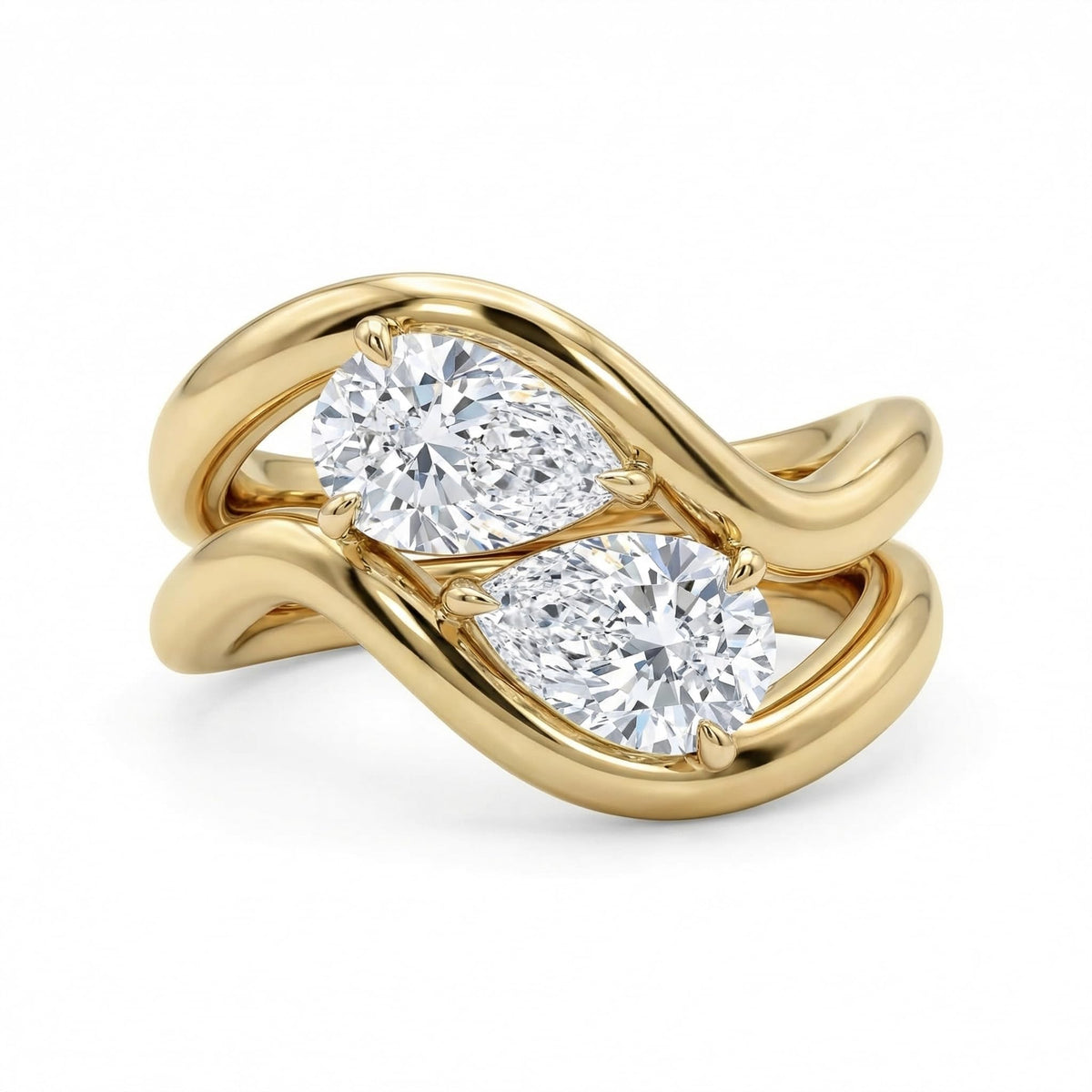 Coolkin 14K Gold/Silver Plated Stackable Engagement Rings Set for Women Trendy Wave Design Cubic Zirconia CZ Wedding Bands Promise Rings for Women Size 6-10 (Gold-4, 7)
