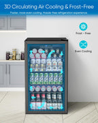 Feelfunn 3.2 Cu.Ft Mini Fridge with Glass Door - 126 Can Beverage Refrigerator Cooler for Drink Beer Wine Soda, Small Fridge for Bedroom Office Bar Dorm, 4 Adjustable Shelves, Black
