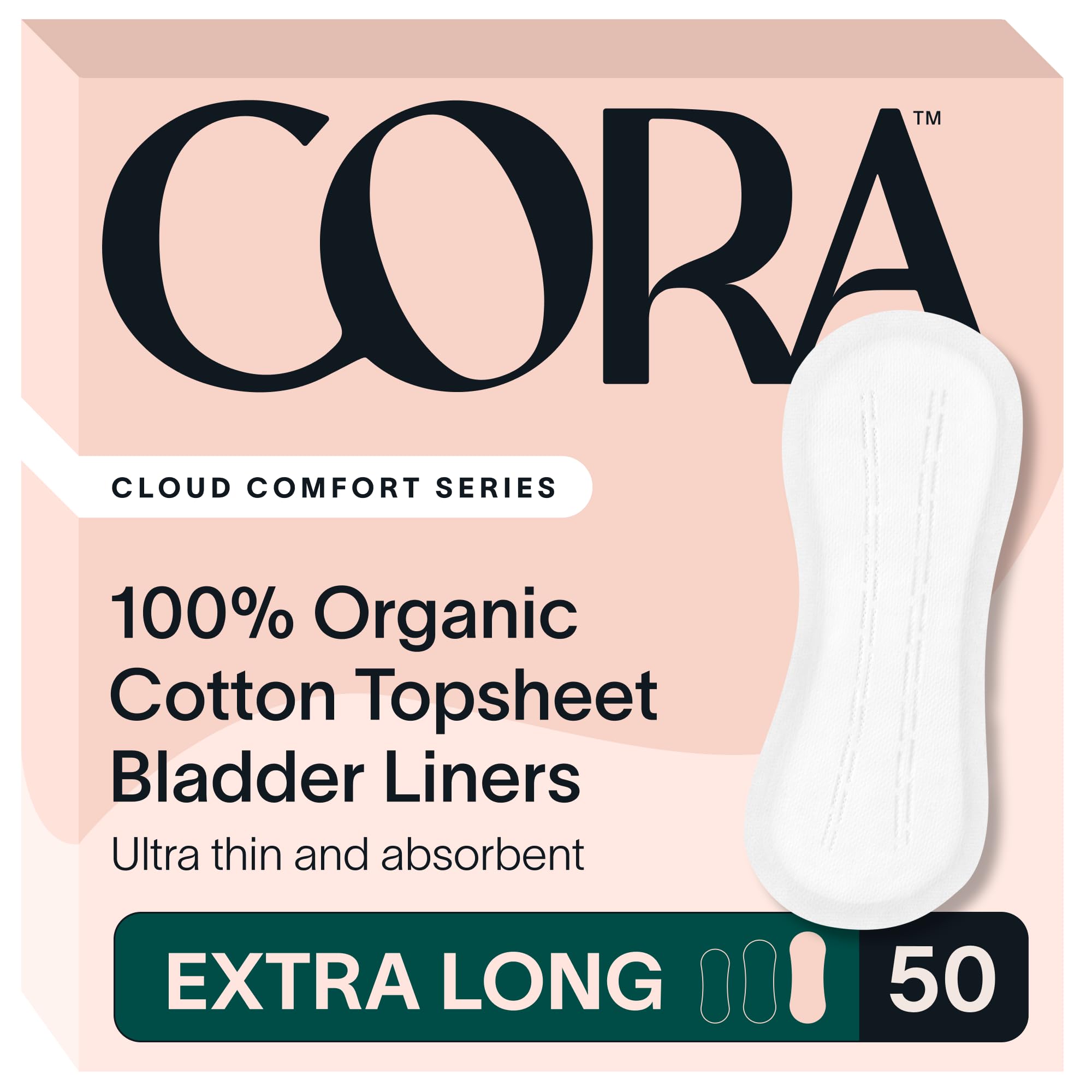 Cora 100% Organic Cotton Topsheet Bladder Liners (50 Extra Long Bladder Liners)