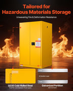 VEVOR Flammable Cabinet 34" x 38" x 65", 65 Gallon Flammable Storage Cabinet with Adjustable Shelf, Cold-Rolled and Galvanized Steel Fire Cabinets, for Commercial Industrial Home Use, Yellow
