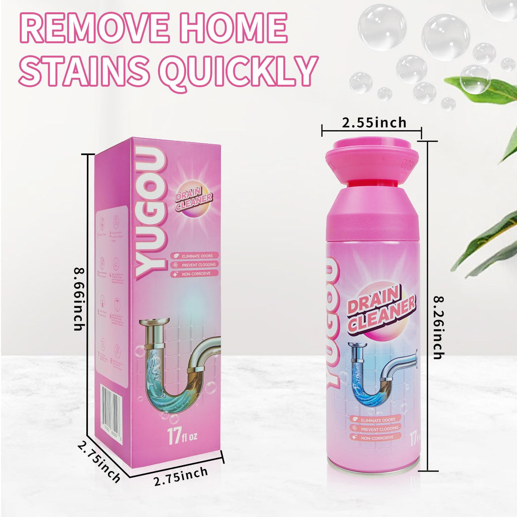 Yugou Foaming Drain Cleaner, Sink Cleaner and Deodorizer, Drain Clog Remover for Kitchen Sinks, Shower Drains, Tubs (1pcs)