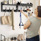 Evermagin 35" Coat Rack Wall Mount with Shelf, 4 in 1 Coat and Key Hanger with 13 Metal Hooks, Entryway Wall Mounted Shelf with Mail Holder for Living Room, Bedroom, Black