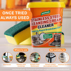 STAINLESS STEEL CLEANER & POLISH - Heavy Duty Cleaning Paste for Stove, Oven, Pans, Cookware, Sink | All Purpose Multi-Purpose Household Cleaner | Removes Grease & Stains | with 2 Sponges (500g)