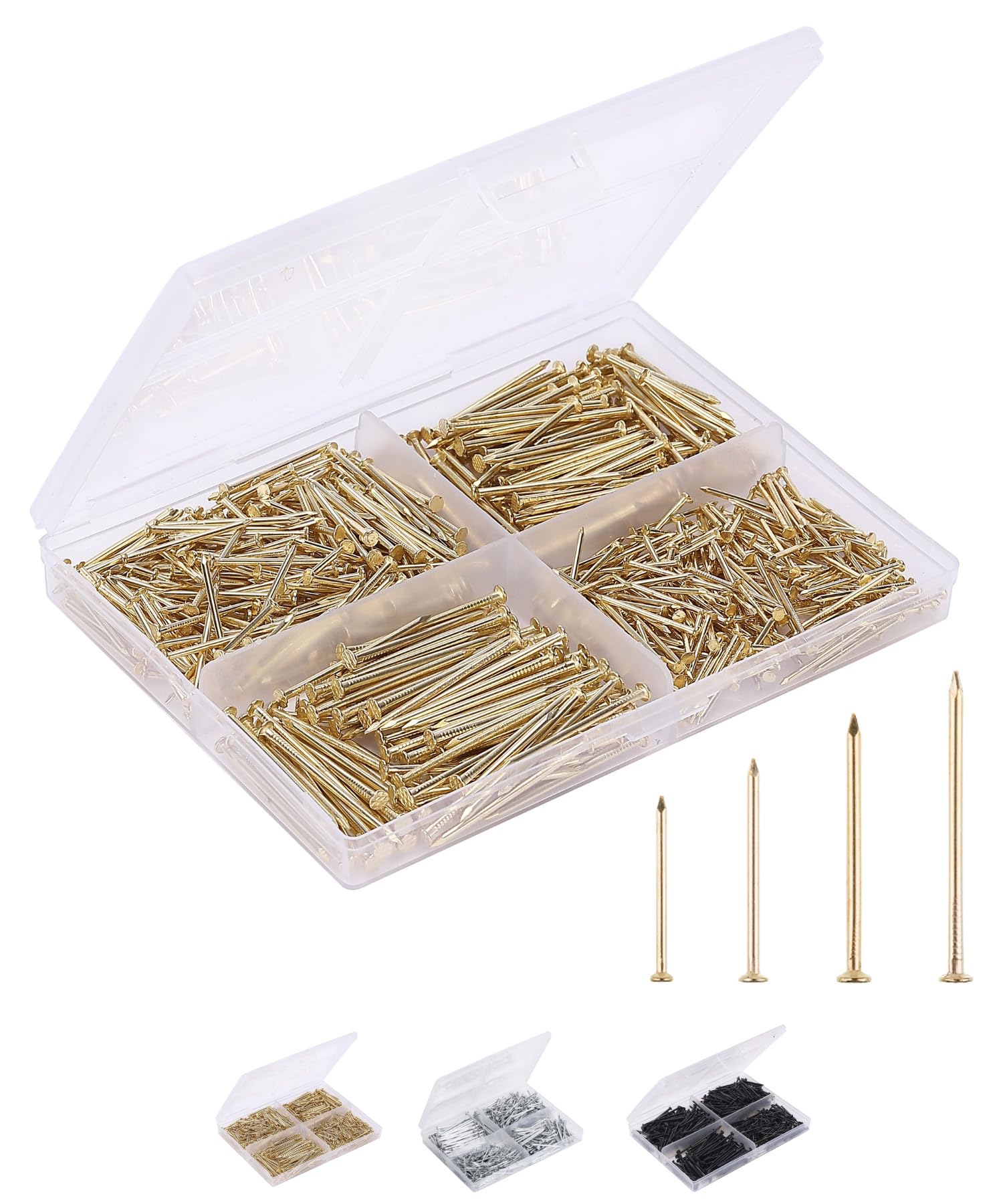 Mr. Pen- Nail Assortment Kit, 600 Pcs, 4 Sizes, Gold Picture Hangers
