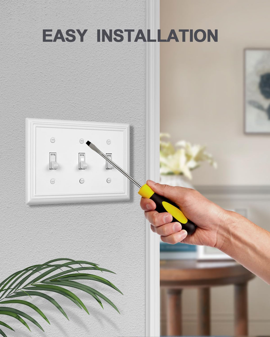 ZILLSEA Metal Wall Plates, Decorative Switch Plates and Outlet Covers (Pure White/3 Toggle 2 Pack)