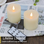 TECHLONG Flameless Candles Battery Operated with Remote Timer, 3D Moving Flame Flickering, Last 600+ Hours Battery Candles, 3" x 3" Ivory Real Wax Electric LED Candle for Wedding Party, Set of 2