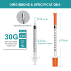 U-100 0.5ml syringes with 30G needle - 30 gauge 5/16 inch syringe