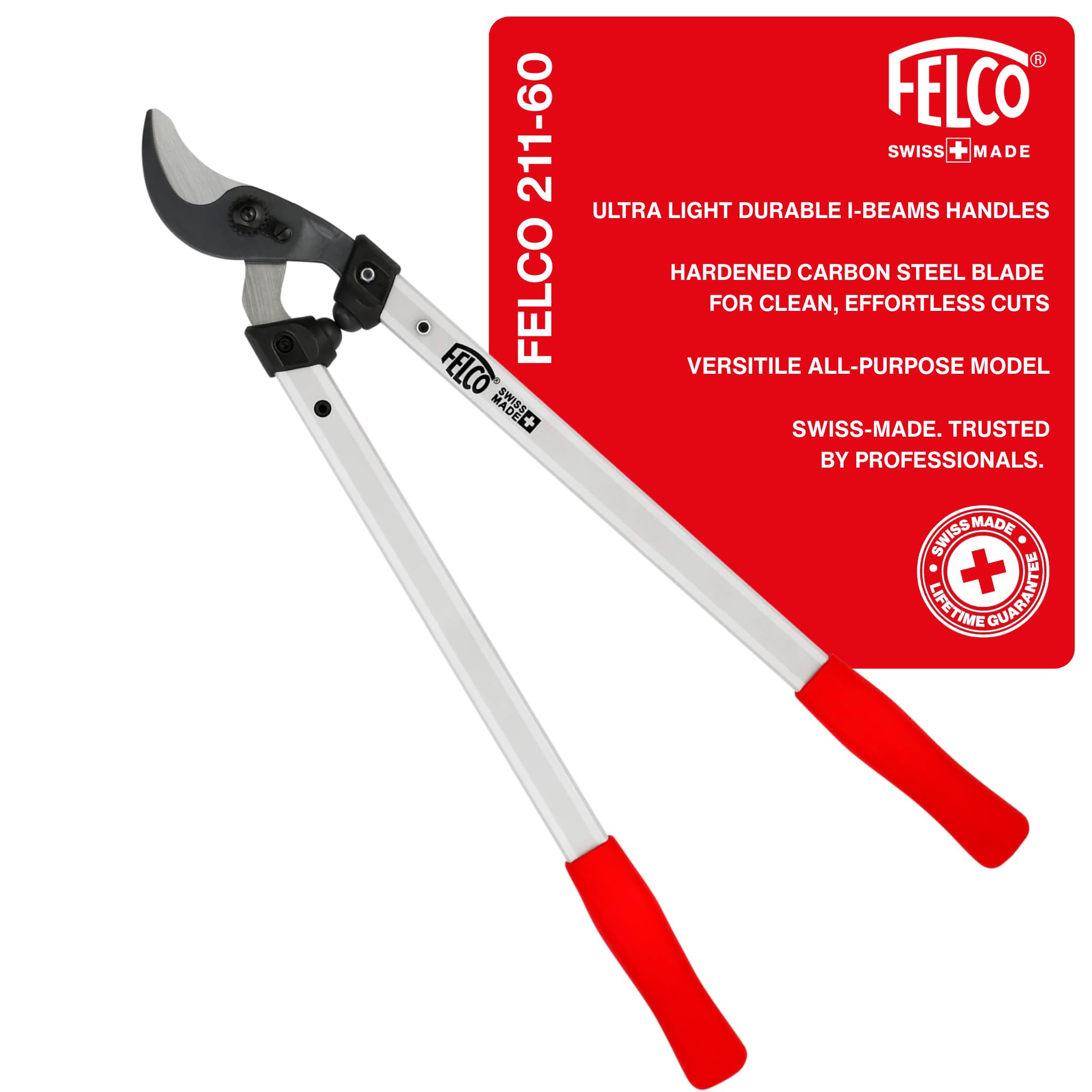 FELCO F211-60 Swiss Made Loppers for Gardening – 24" Lightweight Precision Loppers for Tree Trimming | Tree Branch Cutters | Tree Trimmer Tool with Curved Bypass Blade | I-Beam Handles | Landscape