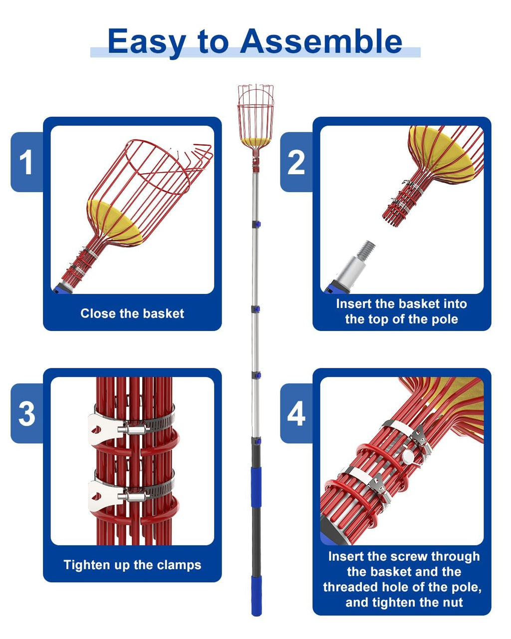 SKGPOLE 26FT Reach Fruit Picker, 5-20 Foot Sturdy Aluminum Telescoping Fruit Picker Extension Pole with Metal Twist-on Basket, Suit for Apple Pear Lemon Mango Guava Orange Avocados Tree Fruit Picking