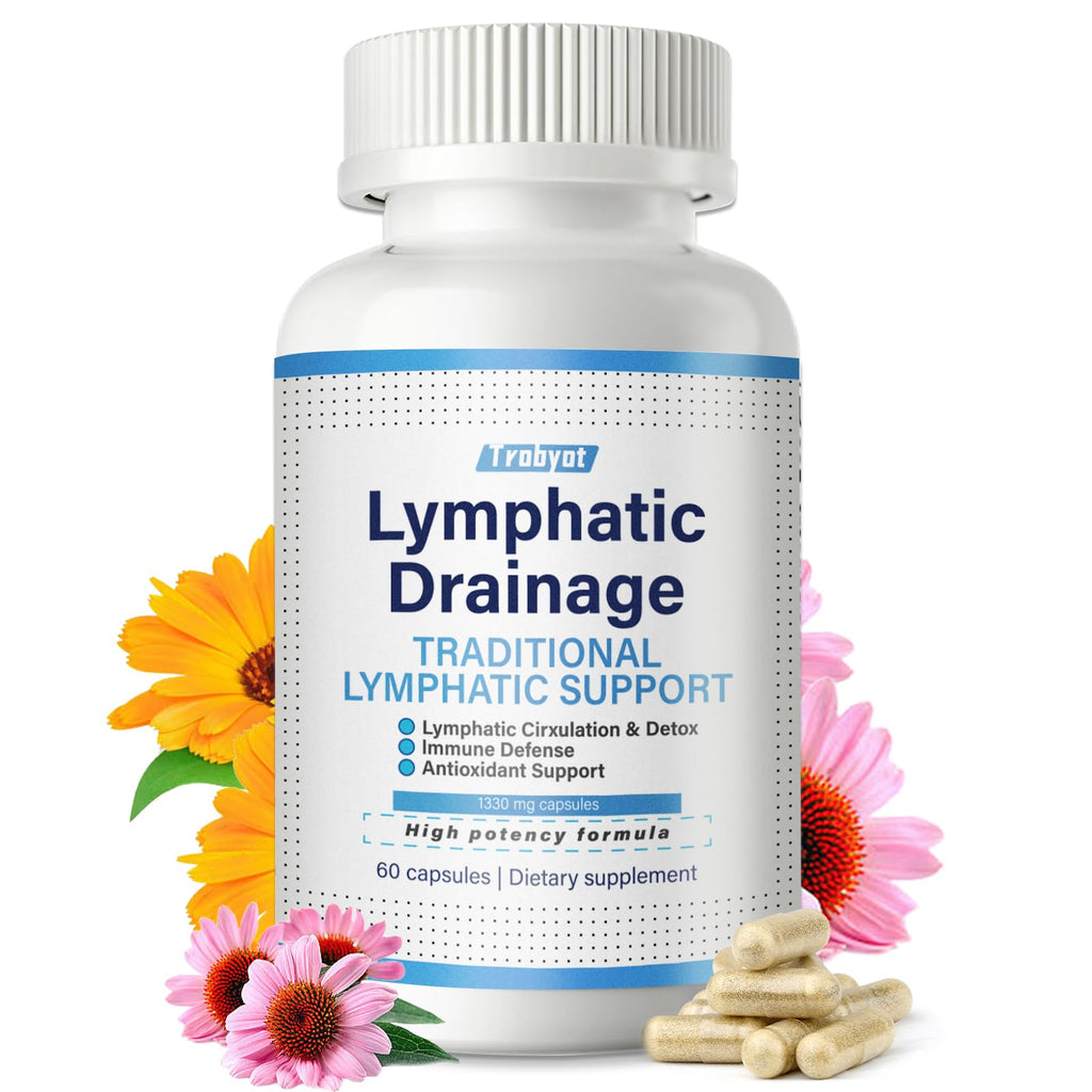 Trobyot Lymphatic Drainage Capsules for Sedentary Lifestyles | Lymphatic Support Supplement with Dandelion & Cleavers | Supports Fluid Balance, Digestion & Circulation | Non-GMO, Vegan | 60 Count