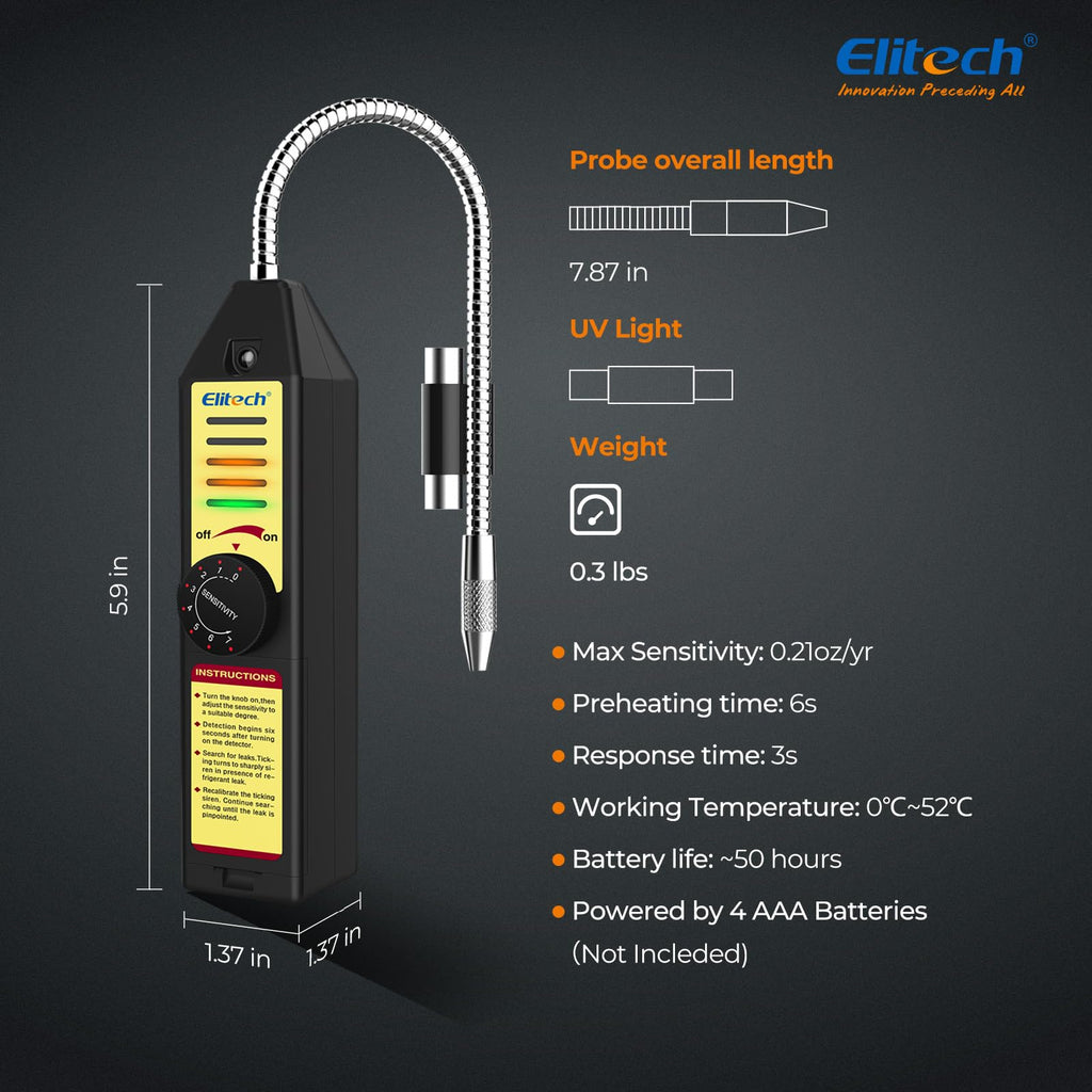 Elitech Freon Leak Detector Halogen Refrigerant Gas Leak Detector HVAC Tester AC Sniffer R22 R410A R134A 1234YF, WJL-6000S