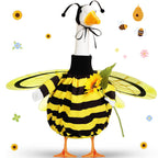 FuWeave Summer Bee Porch Goose Outfit for 23" Porch Goose Clothes with Bee Wings Sunflower for Spring Summer Outdoor Statue Garden Deck Patio Yard Lawn Art Decoration
