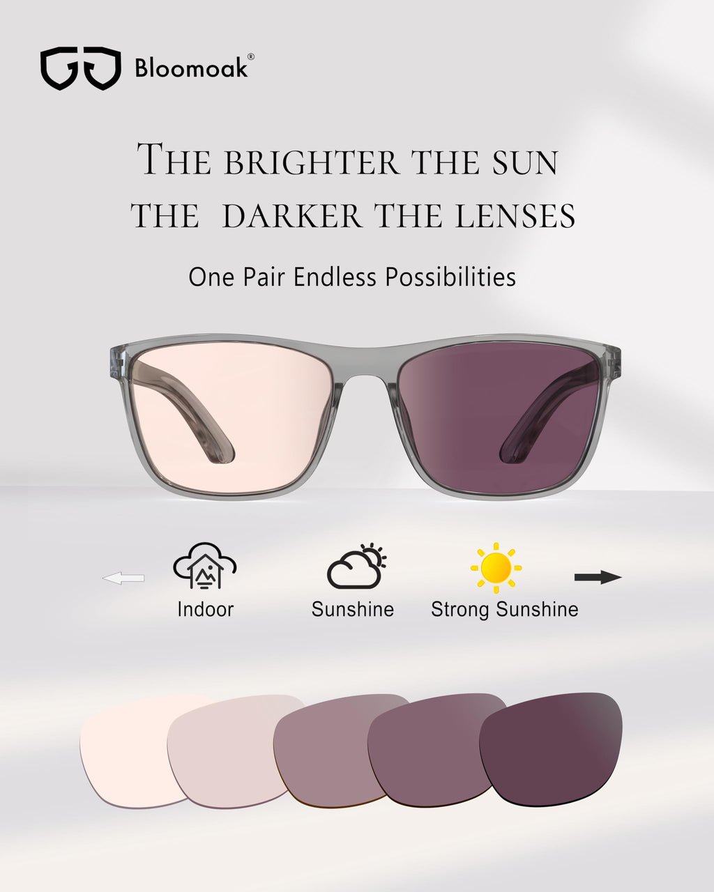 Bloomoak Rose Tinted Photochromic Migraine Relief Glasses, FL- Flex Pink Light Sensitivity Glasses for Fluorescent LED Glare, Photophobia, Eye Strain