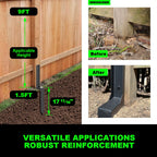 ARKSOLDIER Fence Post Repair Kit - Quick Fix Broken/Leaning 4x4/6x6 Wood Posts Support with One-Piece Steel Anchor & Stakes (Thickened 11-Gauge, 2-Pack)