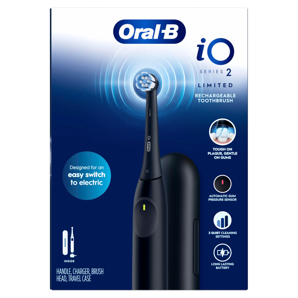 Oral-B iO Series 2 Limited Simple Clean Rechargeable Electric Toothbrush for Adults, Night Black, 3 Modes, Automatic Pressure Sensor for Gum Care, Travel Case