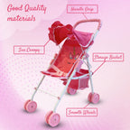 My First Baby Doll Stroller for Toddlers 3 Year Old Girls, Little Kids | Folding Baby Stroller for Dolls, Toy Stroller for Baby Dolls with Bottom Storage Basket, Foldable Frame, Canopy, Seatbelt