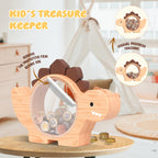 Summidate Wooden Dinosaur Piggy Bank, Large Clear Money Bank for Kids Boys