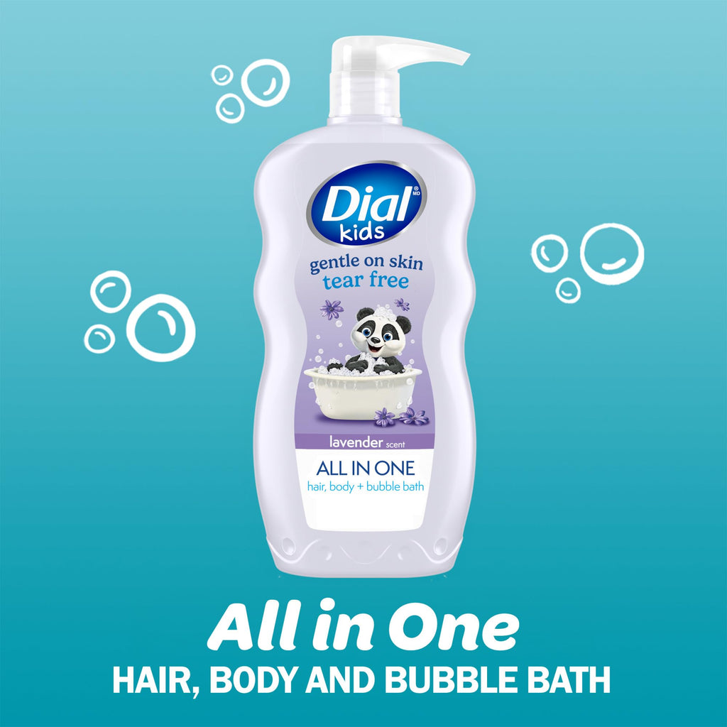 Dial Kids 3-in-1 Body+Hair+Bubble Bath, Lavender Scent, 24 fl oz (Pack of 4)