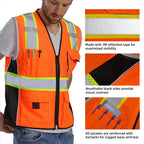 Dib Safety Reflective Vest Orange Mesh, High Visibility Vest with Pockets and Zipper, ANSI Class 2 Heavy Duty, Made with 3M Reflective Tape, M