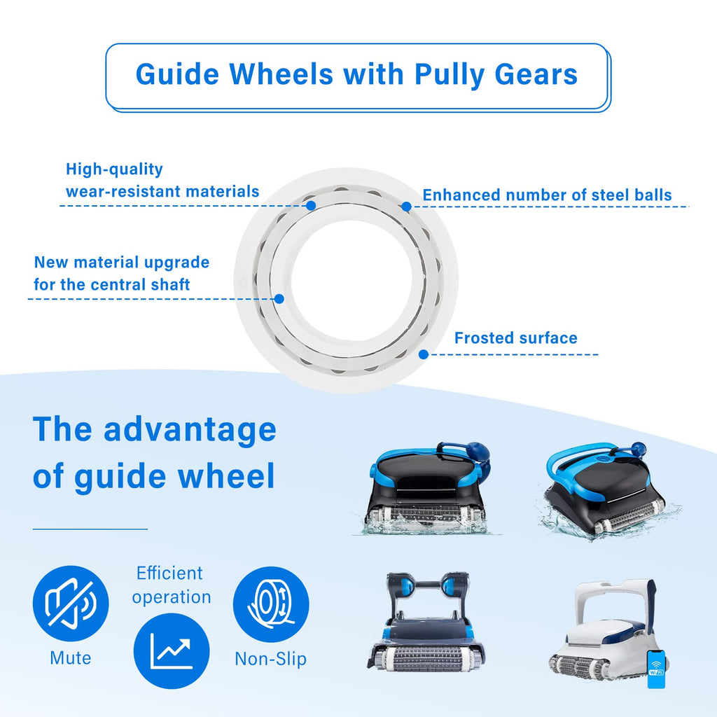Automatic Robotic Pool Cleaner Replacement Parts, Guide Wheels 4 Pack with 2 Pack Pulley Gears 3884997-R6 for Maytronics Dolphin, Nautilus CC Plus Pool Cleaner M200/M400/M500 &Dx3/Dx4/Dx6