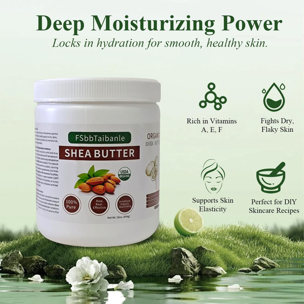 FSbbTaibanle Raw Shea Butter 16 oz – Pure & Organic Moisturizer for Skin, Hair & DIY – Raw, Unrefined, Non-GMO, Ivory Color, Grade A Quality