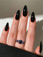 Blue Sandstone Gothic Leaf Ring for Women – 18K Black Gold Plated Vine Promise Statement Ring, Engagement Wedding Band Jewelry Gifts (7)