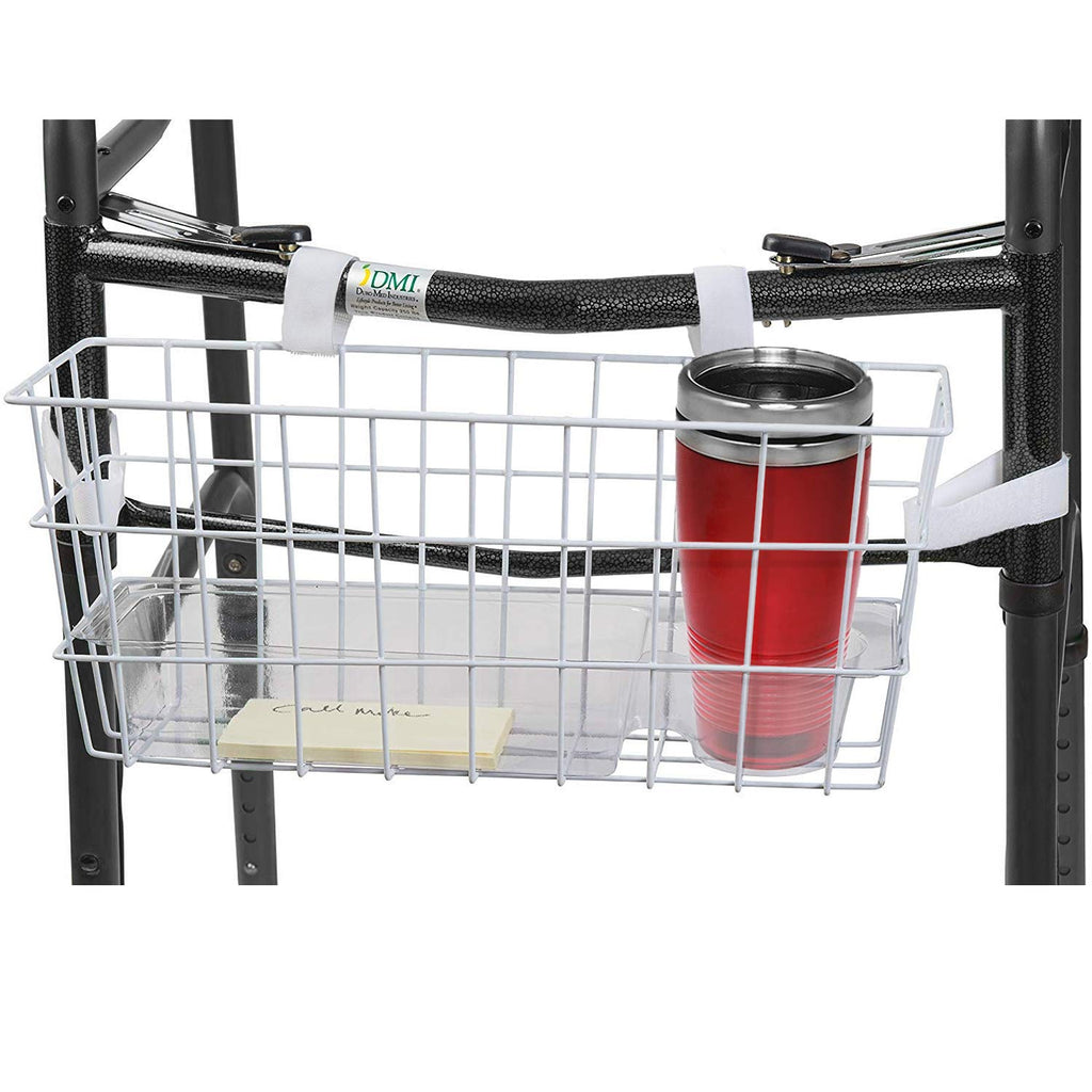 HealthSmart Durable Walker Accessories Basket For Walker | No Tools Needed | Secure Cup Holder & Tray | Walker Accessories Bag - Easy Installation Walker Basket For Folding Walker | 16x5.5x7 inches