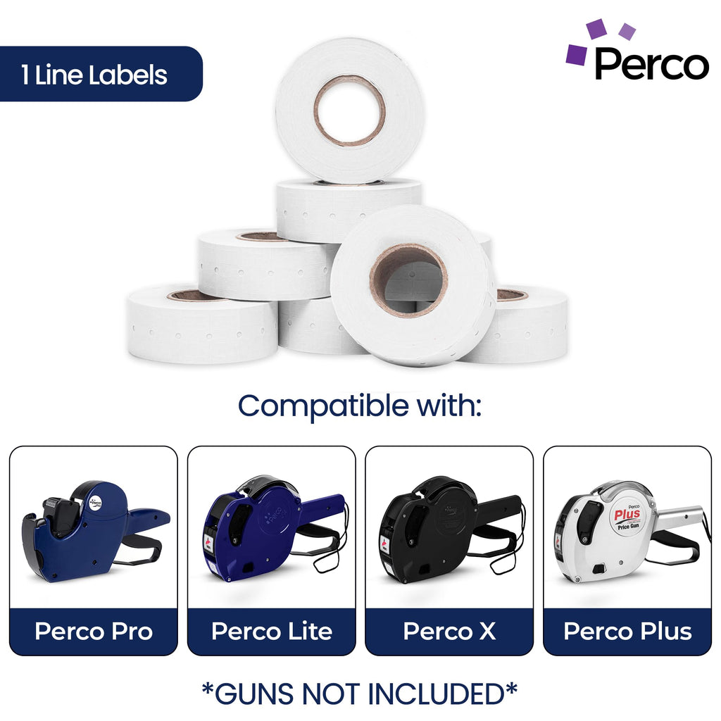 Perco 1 Line Price and Date Guns White Labels - 8 Rolls, 1 Sleeve