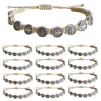 12pcs St Benedict Bracelets Nature Color String Saint Benedict Rosary Bracelet Medalla De San Benito Catholic Gift For Men Women (Nature Color)