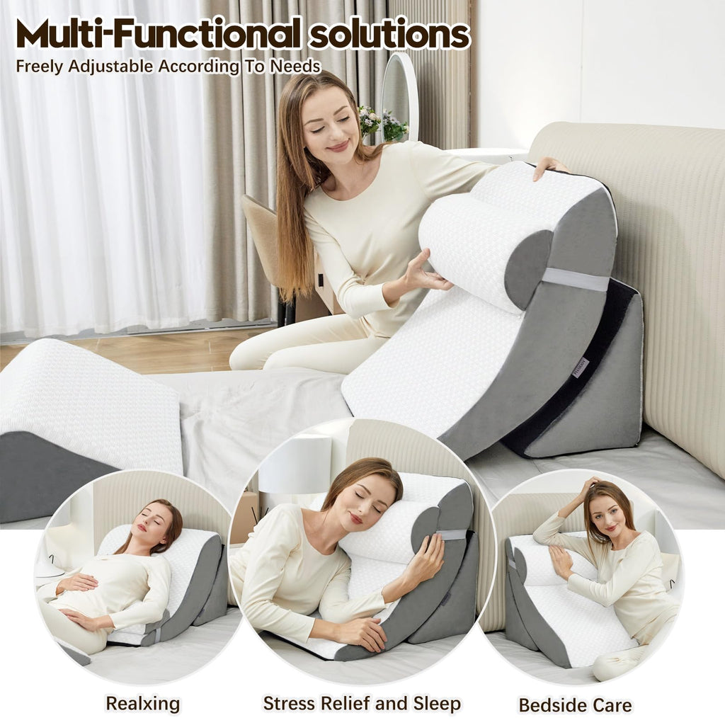 PIASHJOY 4pcs Wedge Pillow Set for After Surgery,Wedge Pillows for Back Pain Relief and Leg Pain,Wedge Pillow for Legs Swelling,Back Support, Post Surgery Recovery