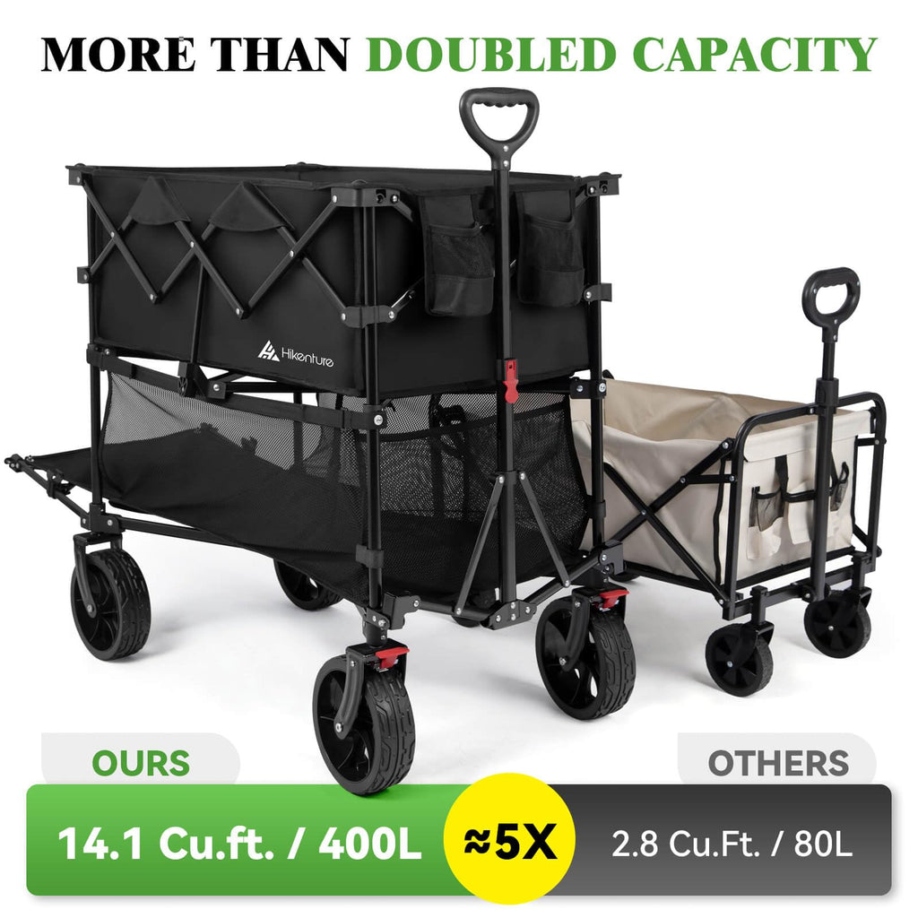 Hikenture Double Decker Wagon, 400L Extra Large Beach Wagon with Big Wheels