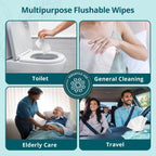 WhyWorry Flushable Wipes for Adults, Extra Large 8"x10" Butt Wipes for Toilet & Personal Cleansing, Chamomile and Vitamin E, 100% Plant-Based, Septic & Sewer Safe, Unscented, 144 Count (3 Packs)