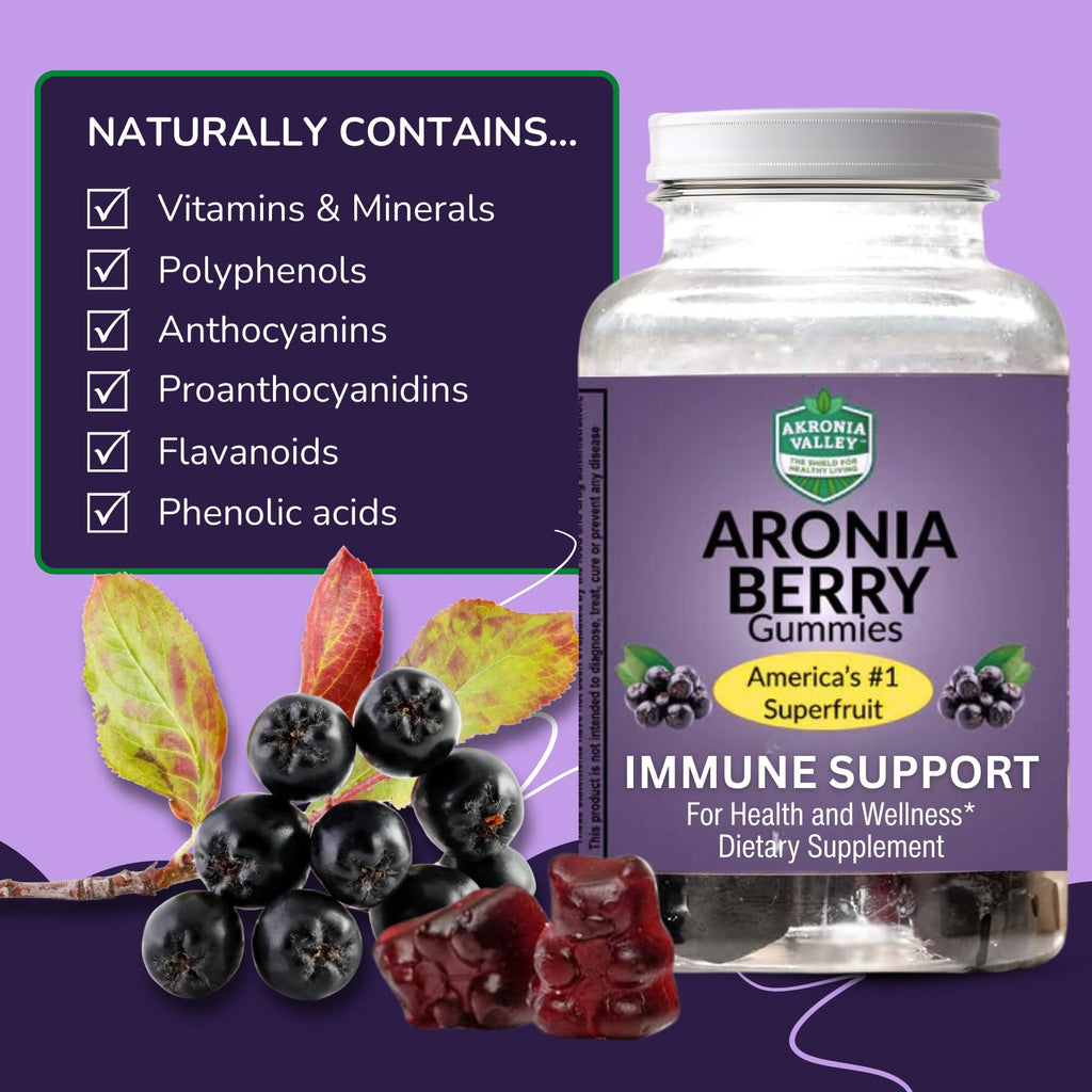Akronia Valley Aronia Berry Gummies | 45 Vegetarian Gummies | Pack of 1 | Immune Support, for Health and Wellness, Delicious Aronia Flavor
