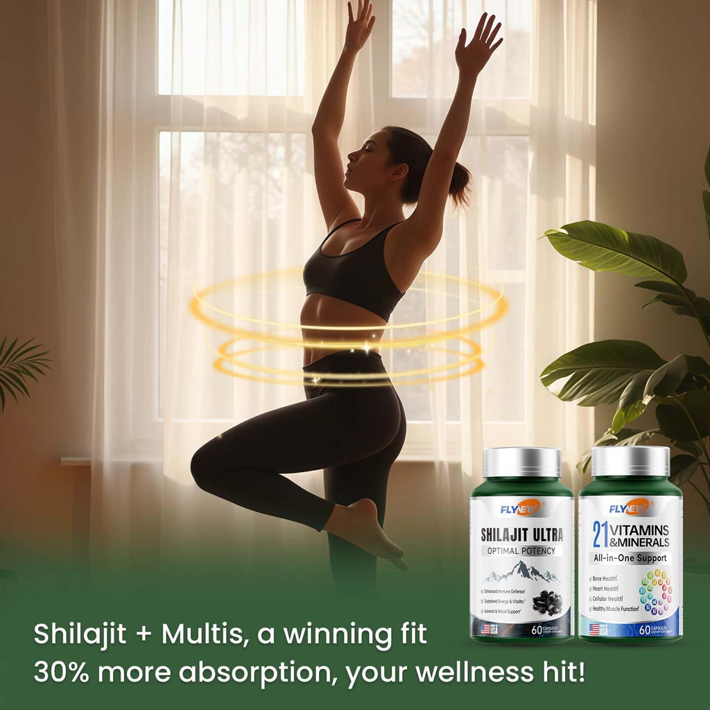 Flynew Shilajit for Men Women, Shilajit for Extra Power, Stamina & Immune Support, Multivitamin for Women Men, Womens Multivitamin for Bone, Skin & Immune Health Support, 60 Capsules Per Bottle