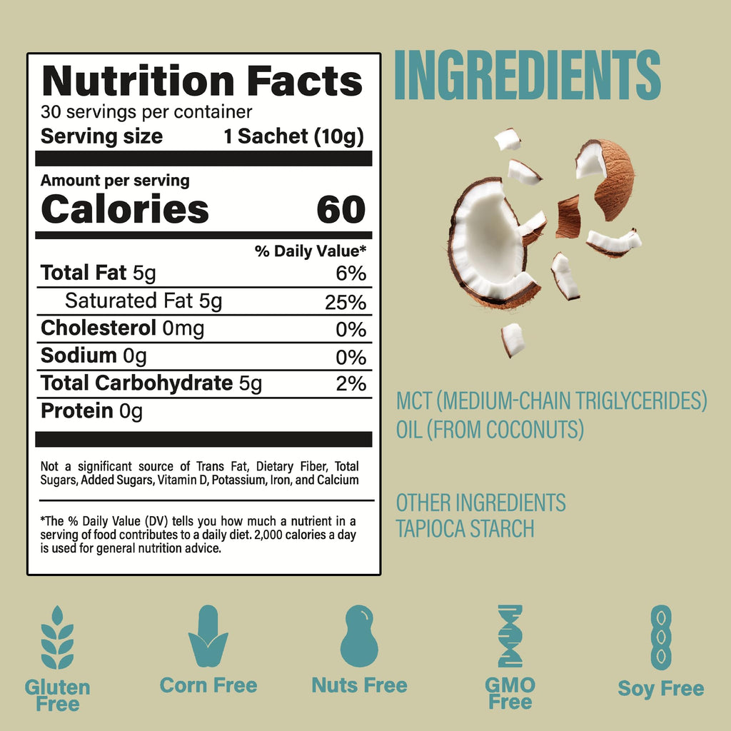 BUBS Naturals MCT Oil Powder Packets - Medium Chain Triglycerides - Keto Vegan & Paleo Friendly - Healthy Coconut Fats + Low Carb - Dairy-Free Energy Source - includes 14 Travel Packets