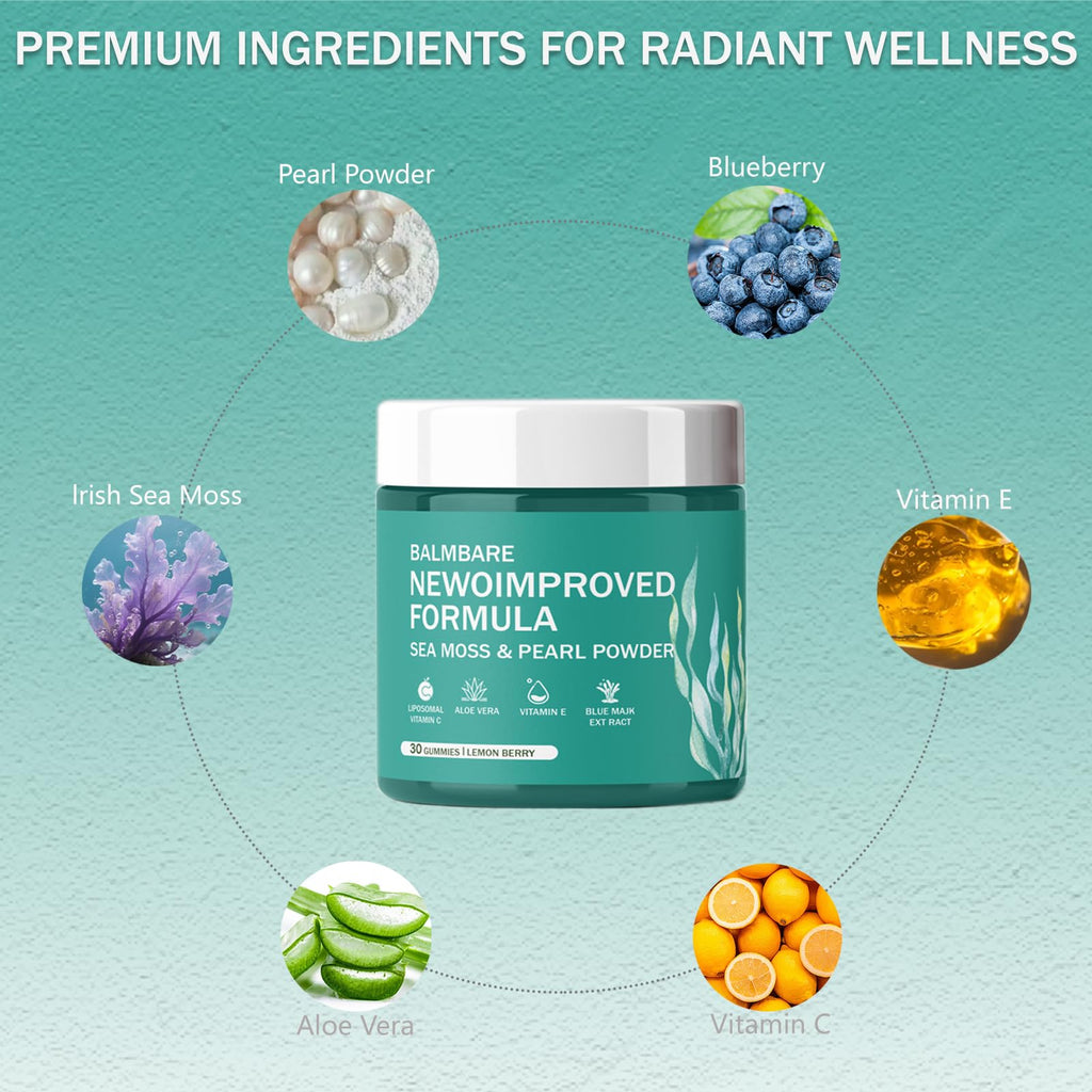 GAOMAOKING Balmbare Revive Hair Gummies - Sea Moss Gummies with Hair, Skin & Nails Vitamins with Seamoss, Pearl Powder, Vitamin E, Aloe Vera, Liposomal Vitamin C, 30 Count (2pcs)