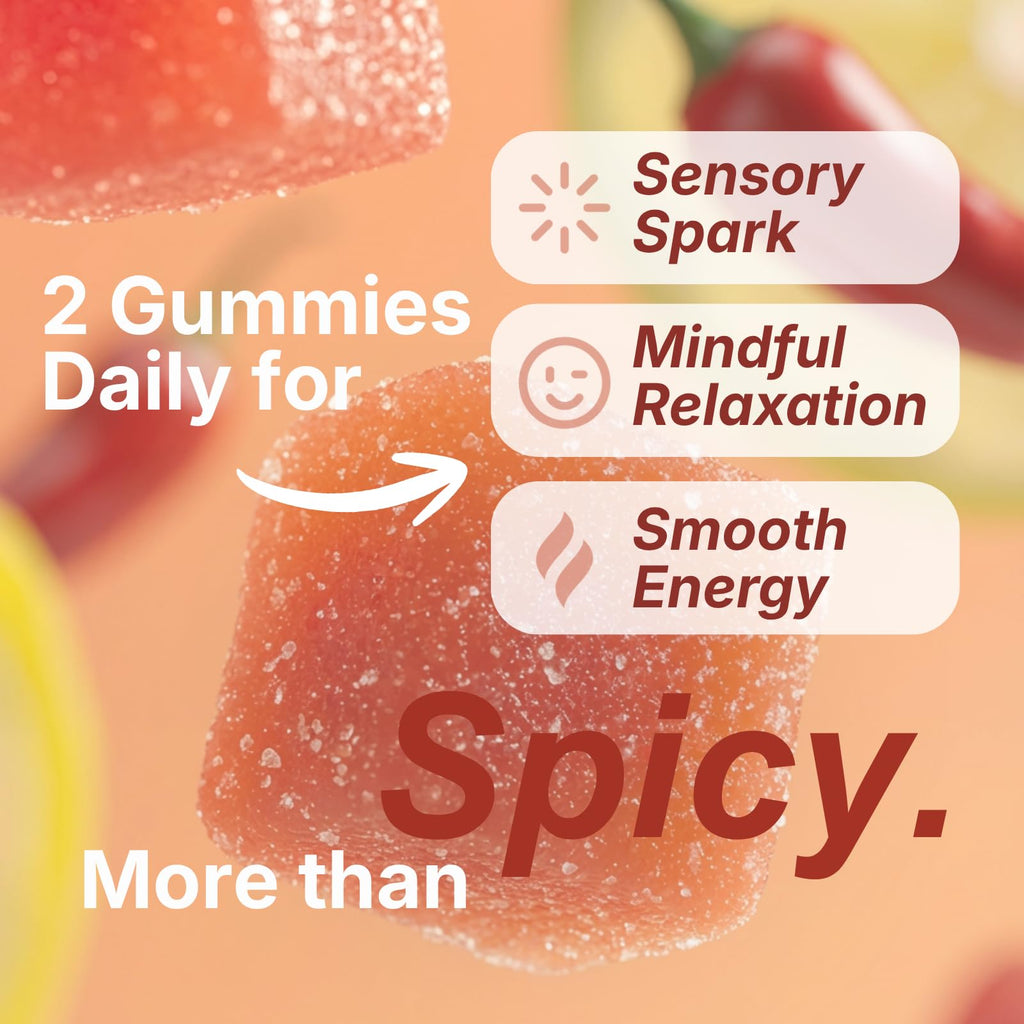 ZAB Spicy Gummies Cubes Ashwagandha 45mg with L-Theanine & Caffeine – Energy, Calm & Mood Support Gummies for Couples – Vegan Yellow Peach Flavor, 60 Count