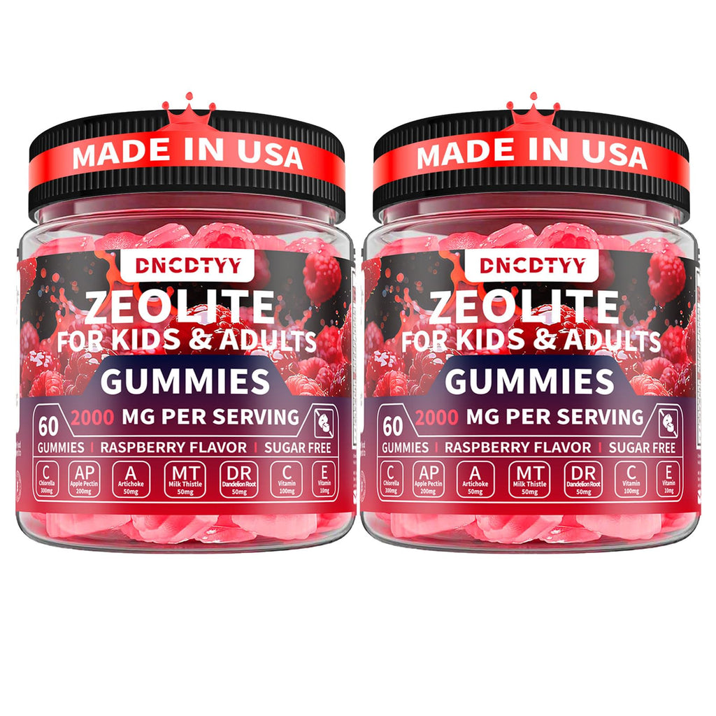 Zeolite Detox for kids & Adult Sugar Free Zeolite Detox Gummies with Chlorella, Apple Pectin, Artichoke, Milk Thistle, Dandelion, Vitamin C & E for Immune & Gut 60 Counts Raspberry Flavor, 2 Packs