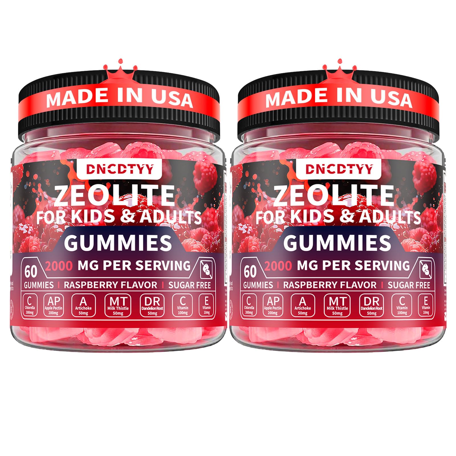 Zeolite Detox for kids & Adult Sugar Free Zeolite Detox Gummies with Chlorella, Apple Pectin, Artichoke, Milk Thistle, Dandelion, Vitamin C & E for Immune & Gut 60 Counts Raspberry Flavor, 2 Packs