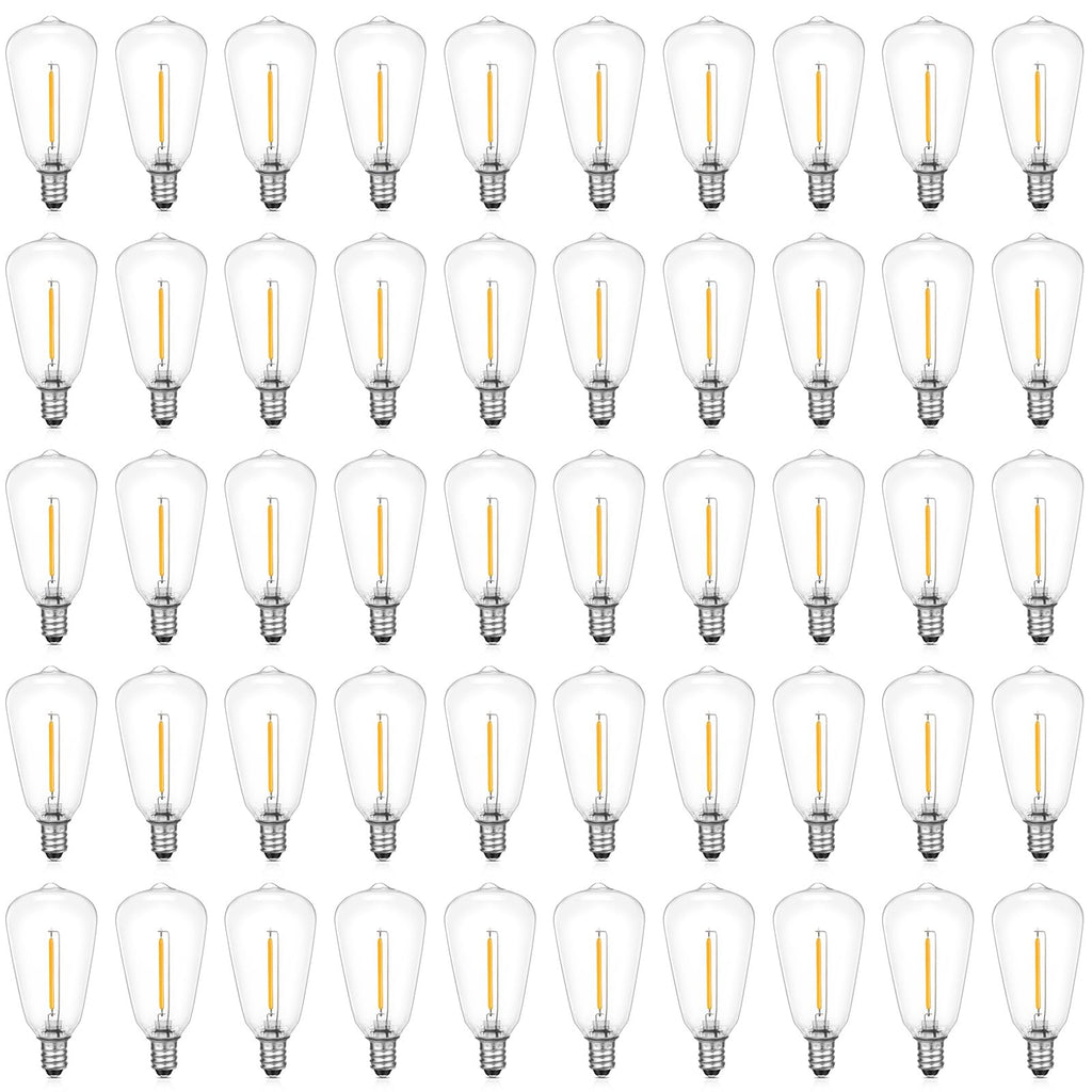 VISTERLITE E12/C7 Base LED Replacement Bulbs for ST38 Outdoor String Lights - Not Solar, Vinatge 1W LED Shatterproof Bulb, Warm White 2200K, 50 Pack