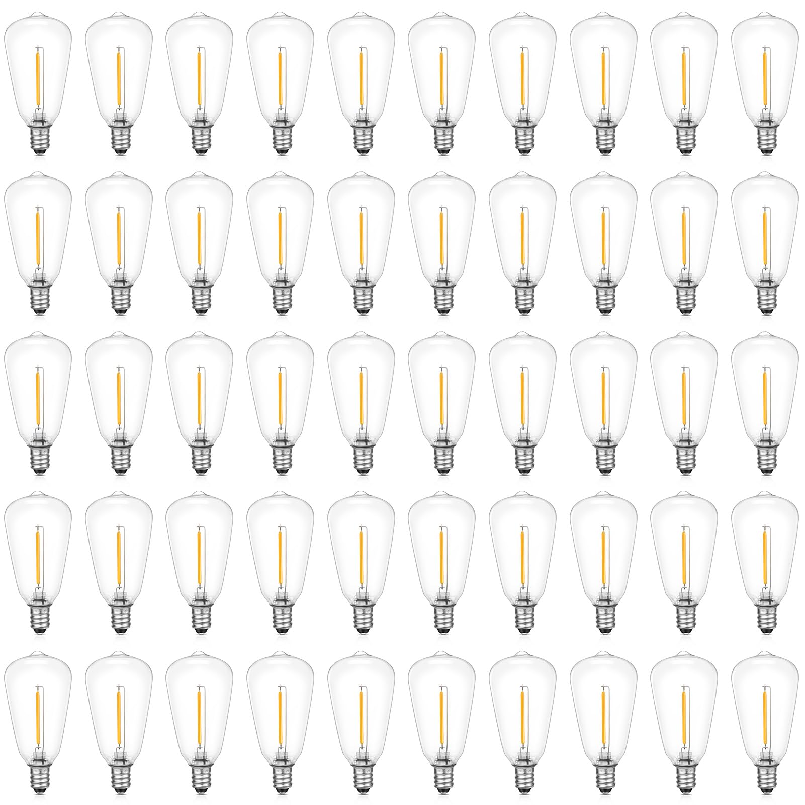 VISTERLITE E12/C7 Base LED Replacement Bulbs for ST38 Outdoor String Lights - Not Solar, Vinatge 1W LED Shatterproof Bulb, Warm White 2200K, 50 Pack
