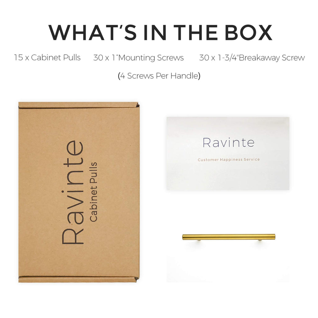 Ravinte 15 Pack 7.38" Cabinet Pulls Brushed Brass Stainless Steel Kitchen Cupboard Handles Cabinet Handles 7.38" Length, 5" Hole Center