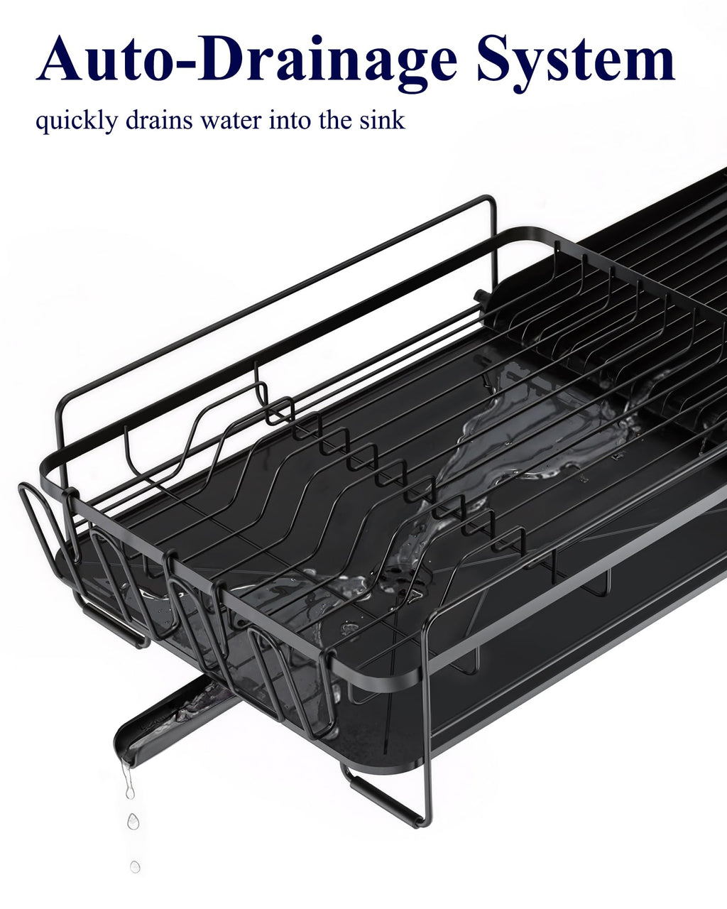 Kitsure Extendable Dish Drying Rack, 19.2"-26.7" L x 12.9" W, Black