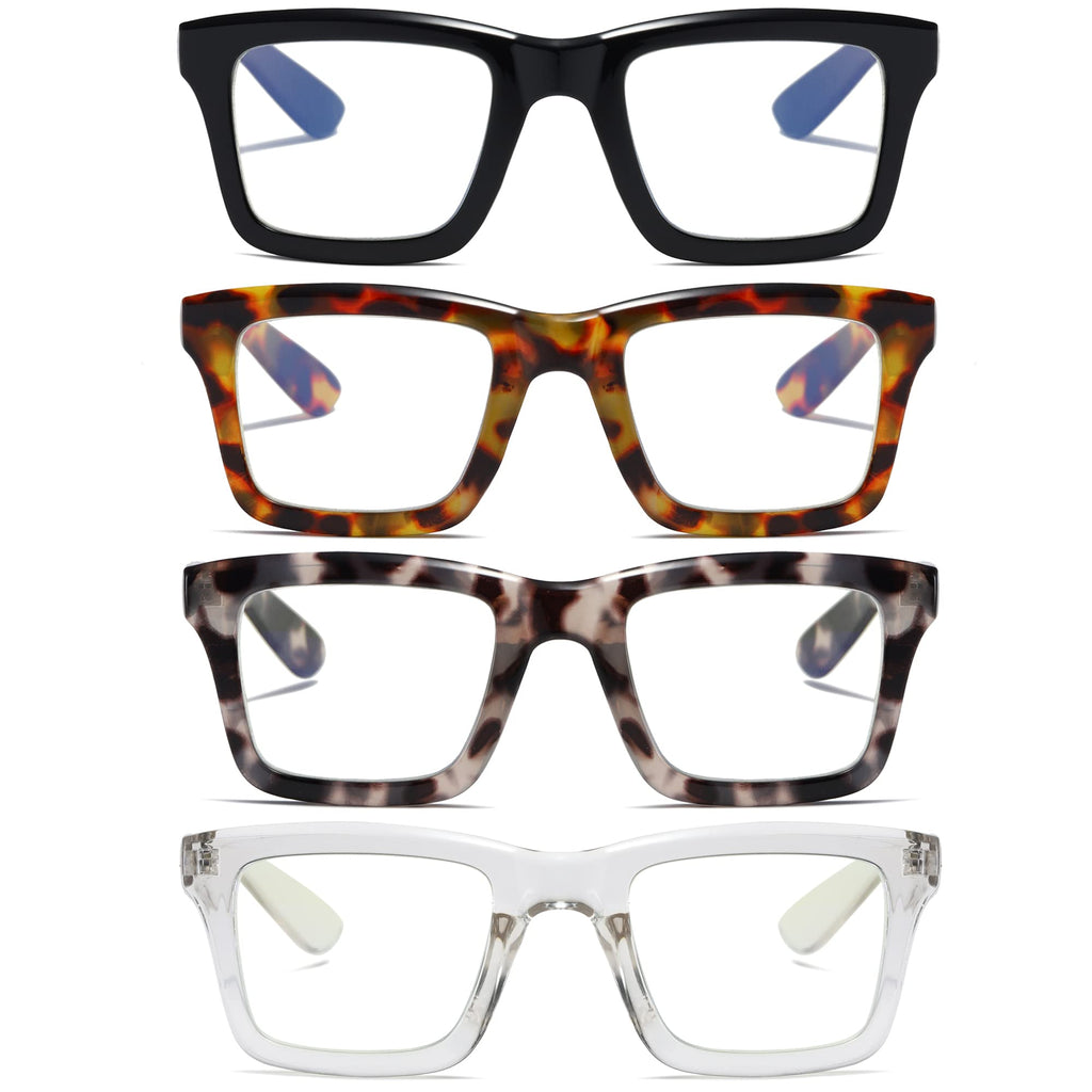 ZXYOO 4 Pack Oprah Style Reading Glasses for Women Men Blue Light Blocking Computer Square Metal Spring Readers +1.0