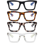 ZXYOO 4 Pack Oprah Style Reading Glasses for Women Men Blue Light Blocking Computer Square Metal Spring Readers +1.0