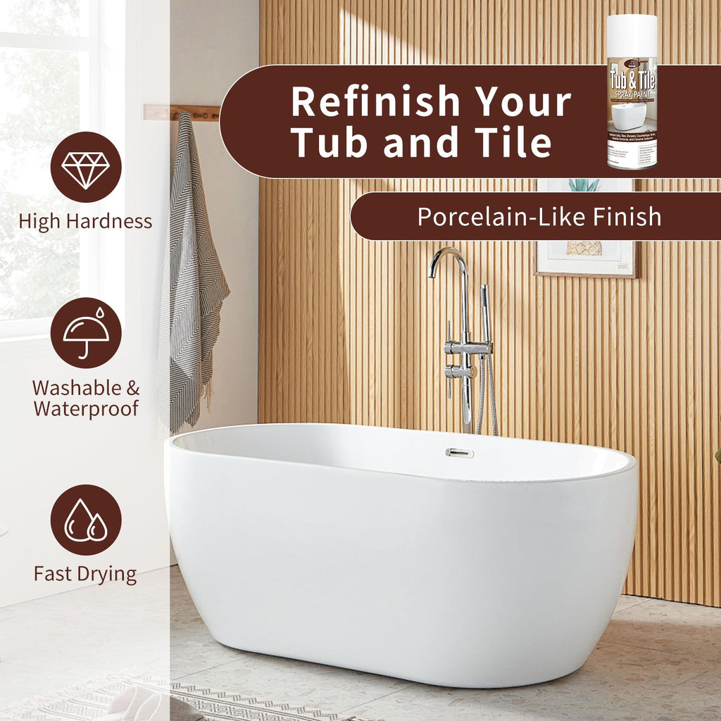 Tub and Tile Spray Paint White Gloss Waterproof Spray White Tile Paint Bathtub Refinishing Kit for Tiles Ceramic Porcelain Fiberglass Resurfacing Bathroom Walls Bathtubs Sinks Countertop Toilets Gloss