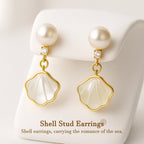 Pearl Shell Earrings for Women, 18K Gold Plated Brass Boho Drop Earrings with Freshwater Pearl & Mother of Pearl, Hypoallergenic Beach Jewelry Gifts