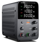 DC Power Supply Variable, Bench Power Supply with Encoder Adjustment Knob, Output Enable/Disable Button, Adjustable Power Supplies with USB Quick-Charge, Short Circuit Alam (30V 10A Black)