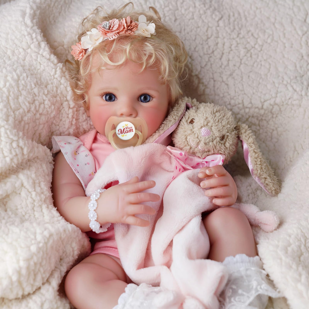 BABESIDE Reborn Baby Dolls Bettie - 17 Inch Soft Body Realistic Baby Doll Girl Lovely Awake Blond Curly Hair Girl Doll Handmade Real Life Baby Dolls with Gift Box for Kids Age 3+ Collectors
